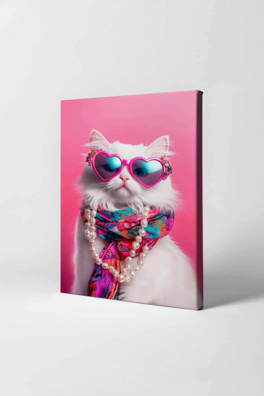 Fotografie Poster Katze Herzbrille weiß pink