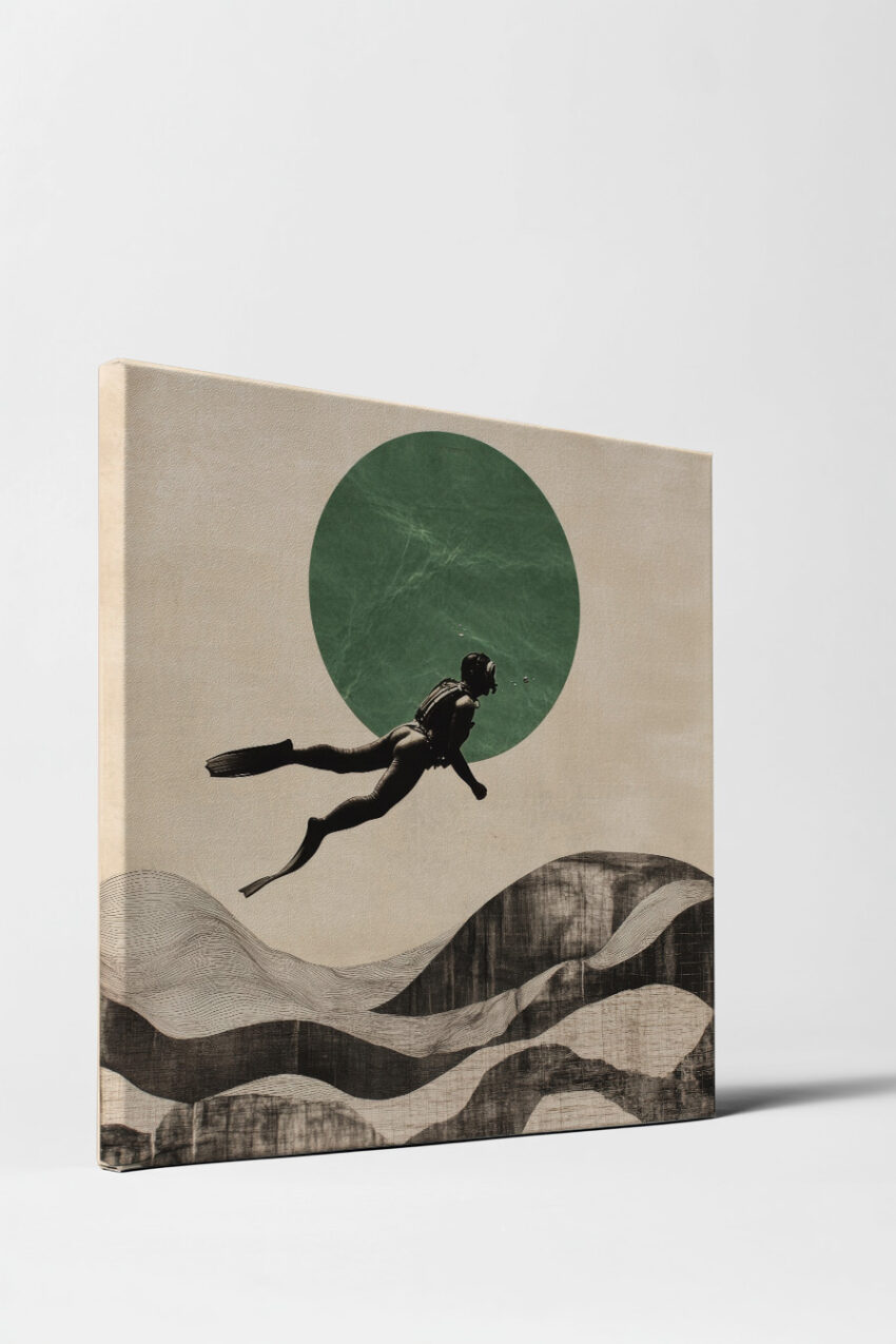 Grafik Poster Taucher minimalistisch grün beige
