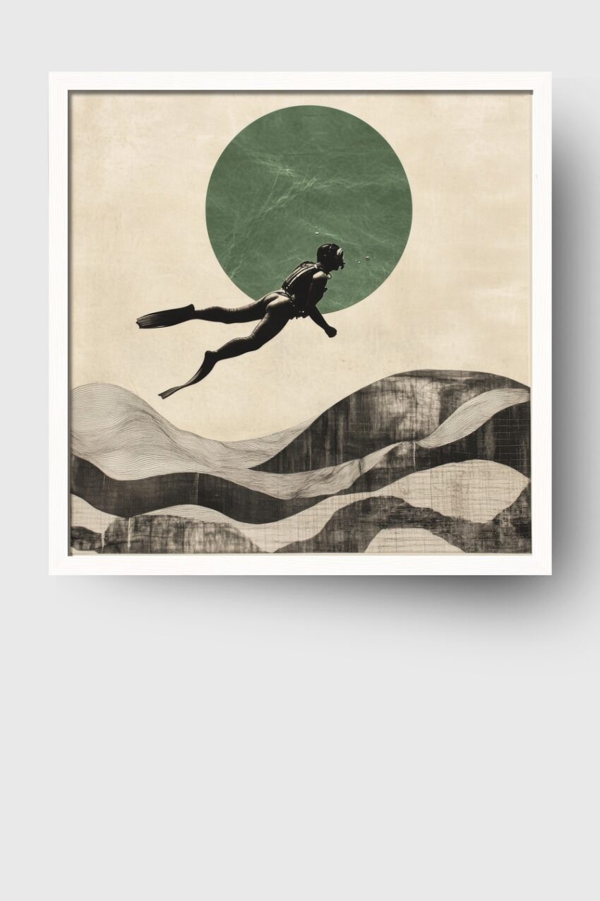 Grafik Poster Taucher minimalistisch grün beige