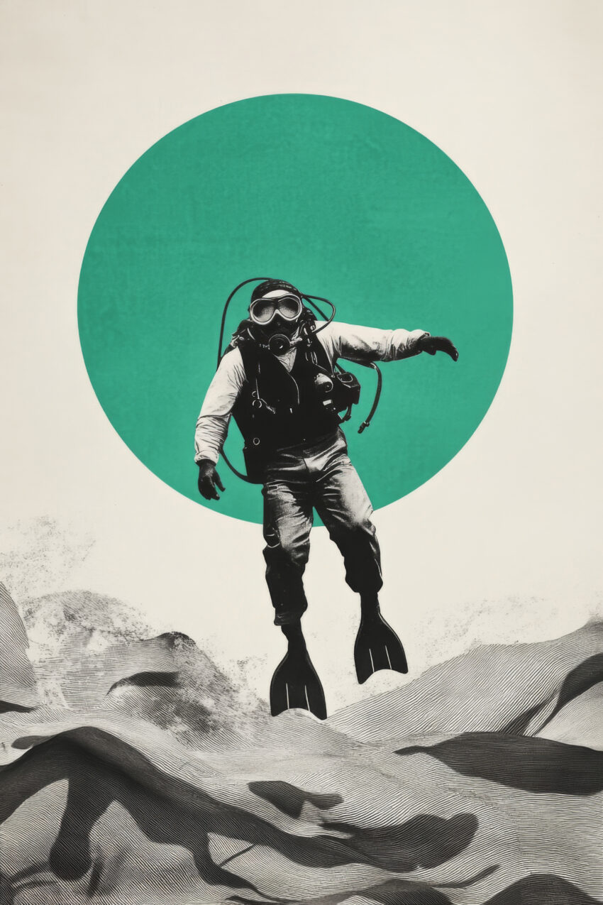 Grafik Poster Taucher schwarz-weiß grün Kreis