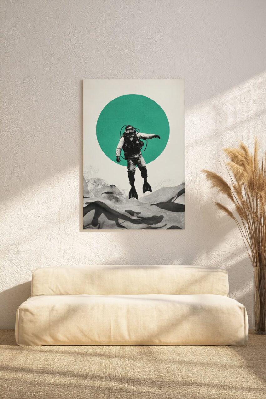 Grafik Poster Taucher schwarz-weiß grün Kreis