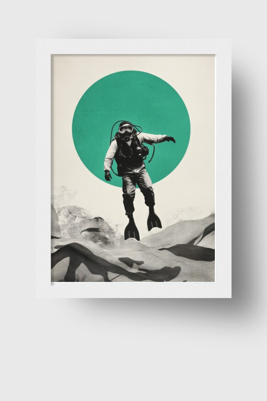 Grafik Poster Taucher schwarz-weiß grün Kreis