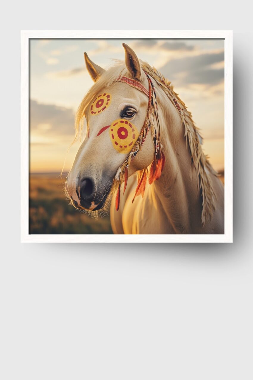 Fotografie Poster Pferdekopf bemalt bunt traditionell