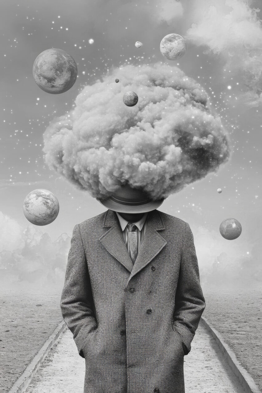 Digitale Kunst Poster Mann Wolken surreal grau