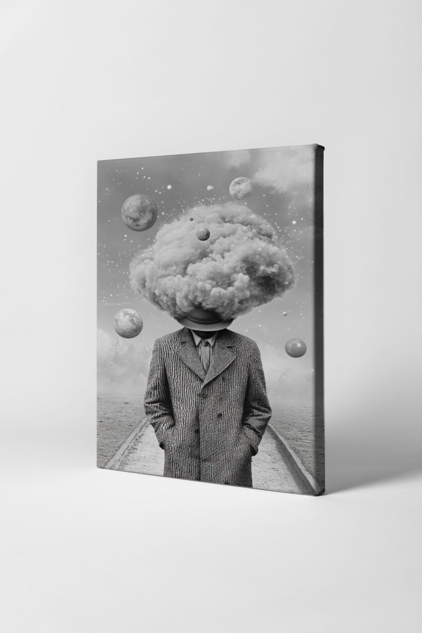 Digitale Kunst Poster Mann Wolken surreal grau