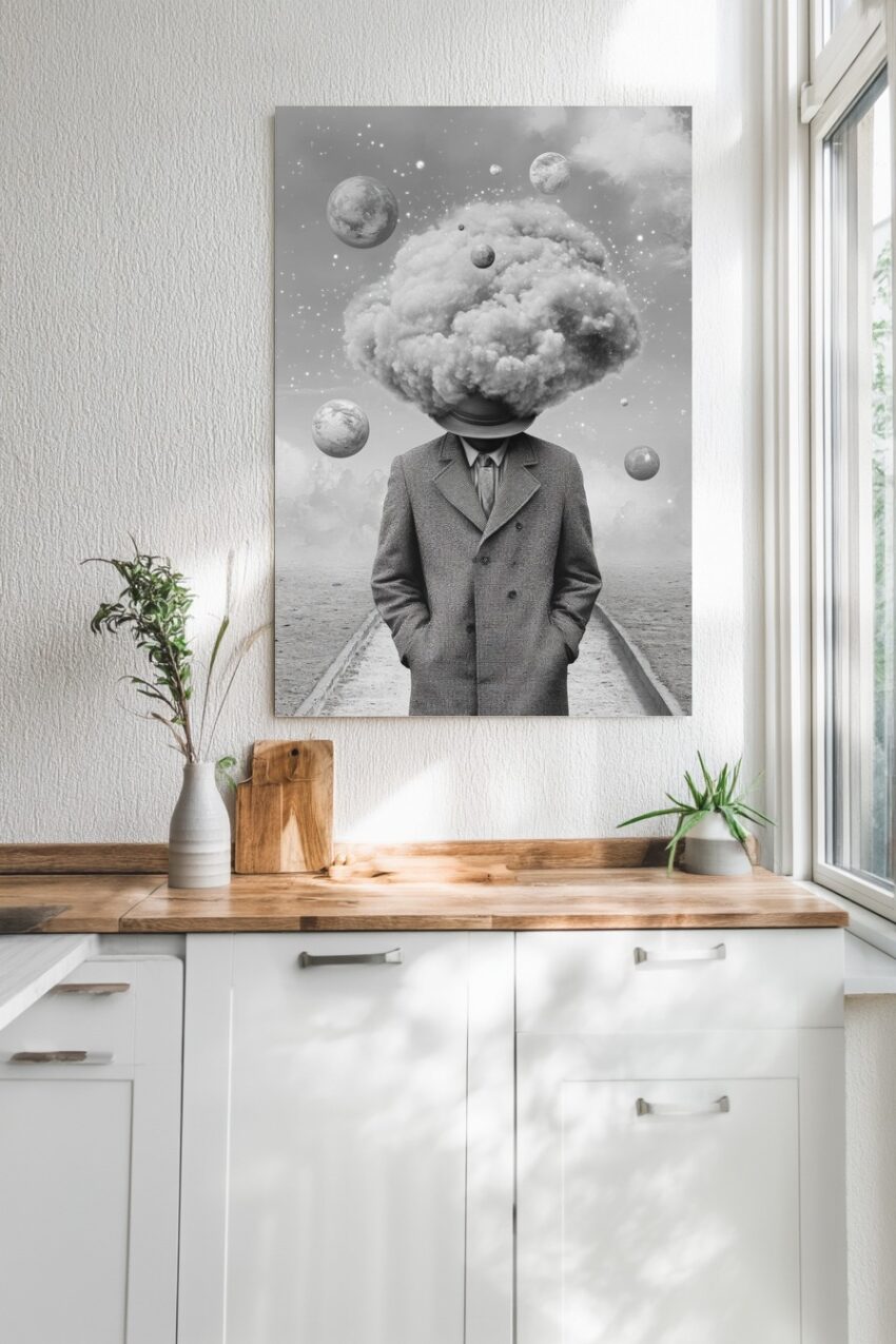 Digitale Kunst Poster Mann Wolken surreal grau