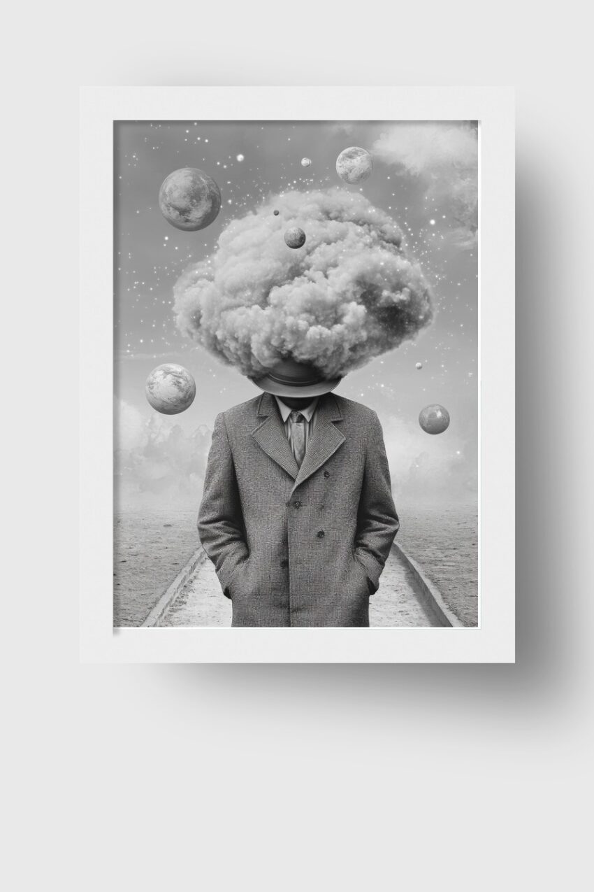 Digitale Kunst Poster Mann Wolken surreal grau