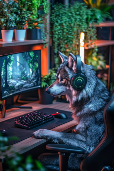 Wolf am PC Gerahmt