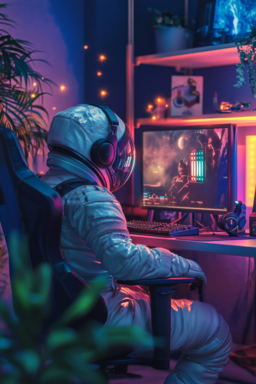 Digitale Kunst Poster Astronaut Headset Bildschirmlicht bunt