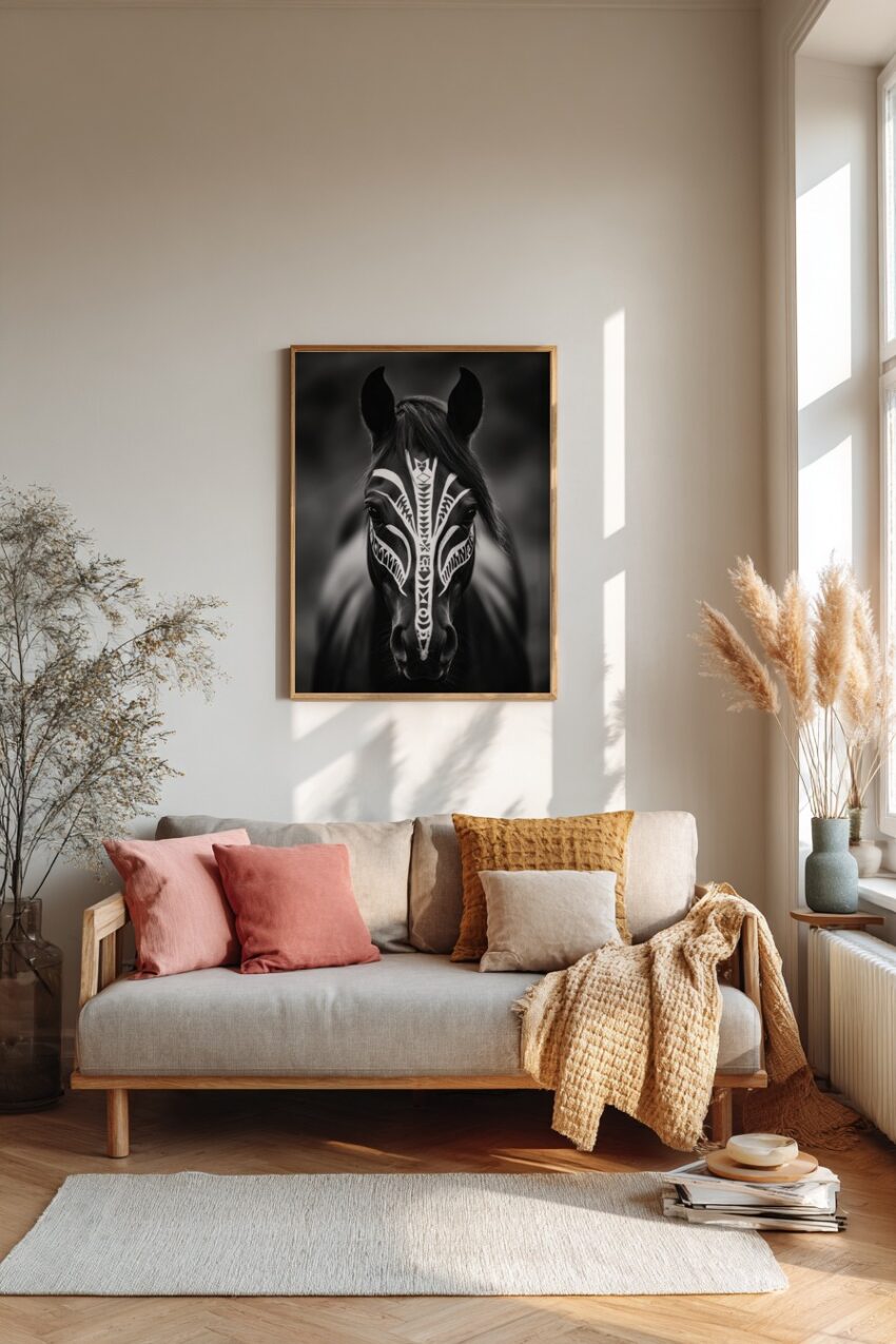 Fotografie Poster Pferd Bemalung schwarz weiß tribal