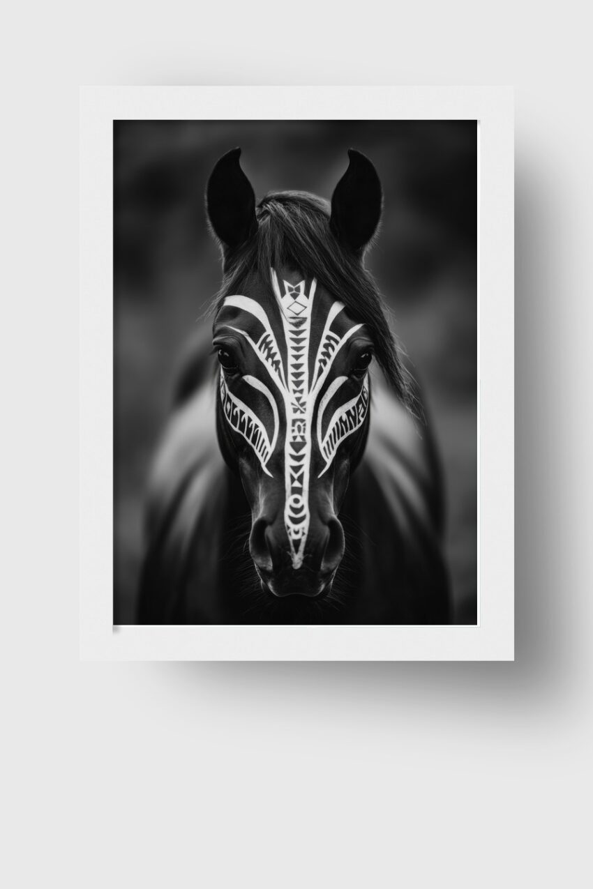 Fotografie Poster Pferd Bemalung schwarz weiß tribal
