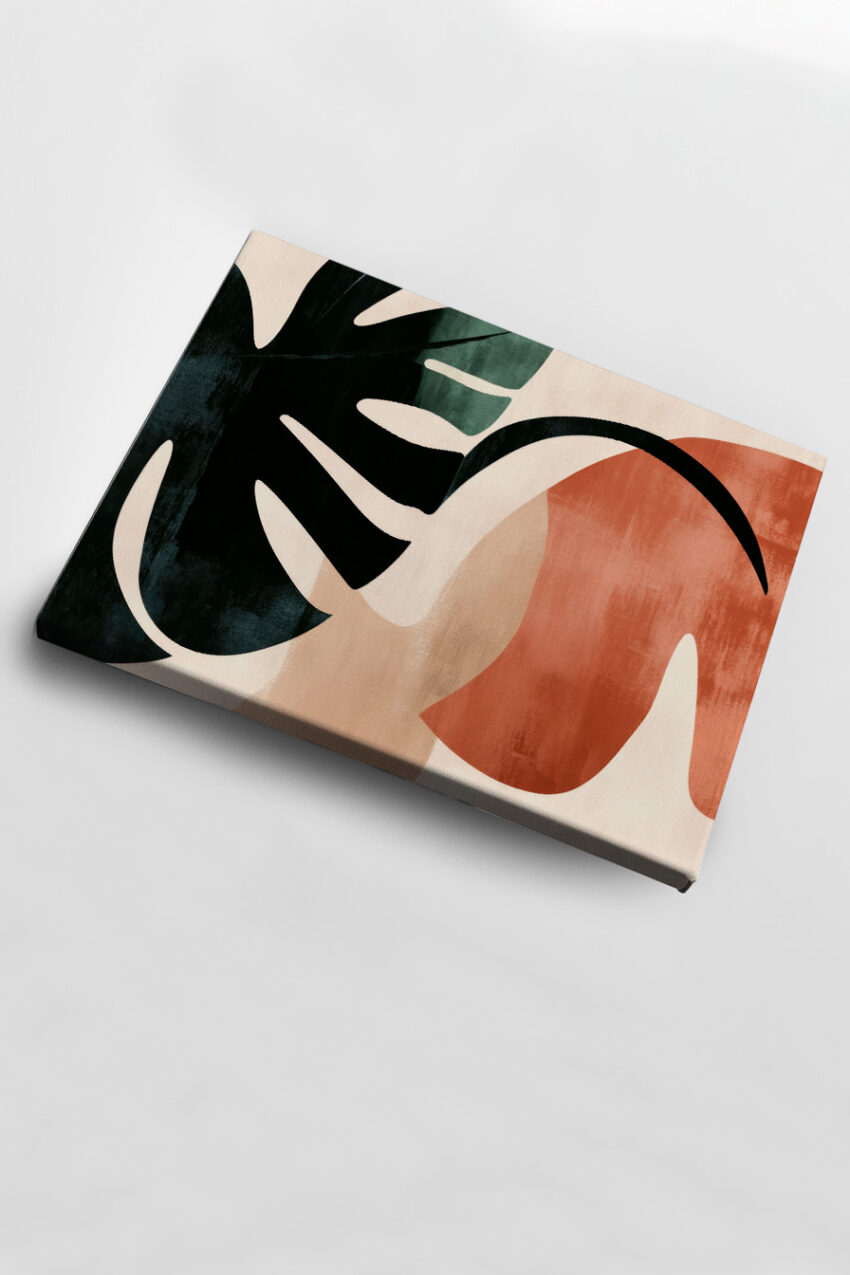 Illustration Poster Monstera Blatt abstrakt schwarz beige terrakotta