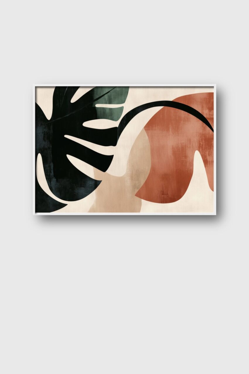 Illustration Poster Monstera Blatt abstrakt schwarz beige terrakotta