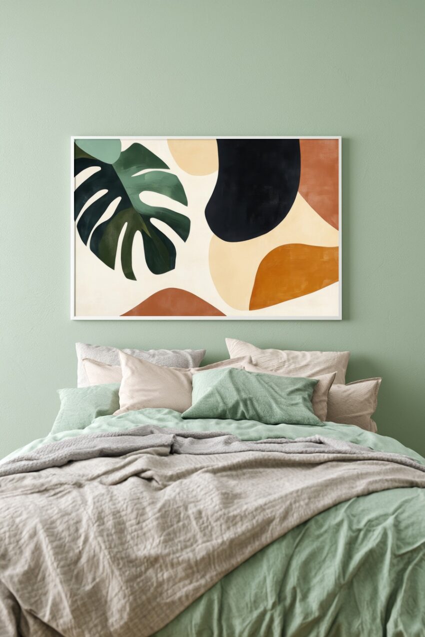 Illustration Poster Monstera Blatt grün erdig abstrakt
