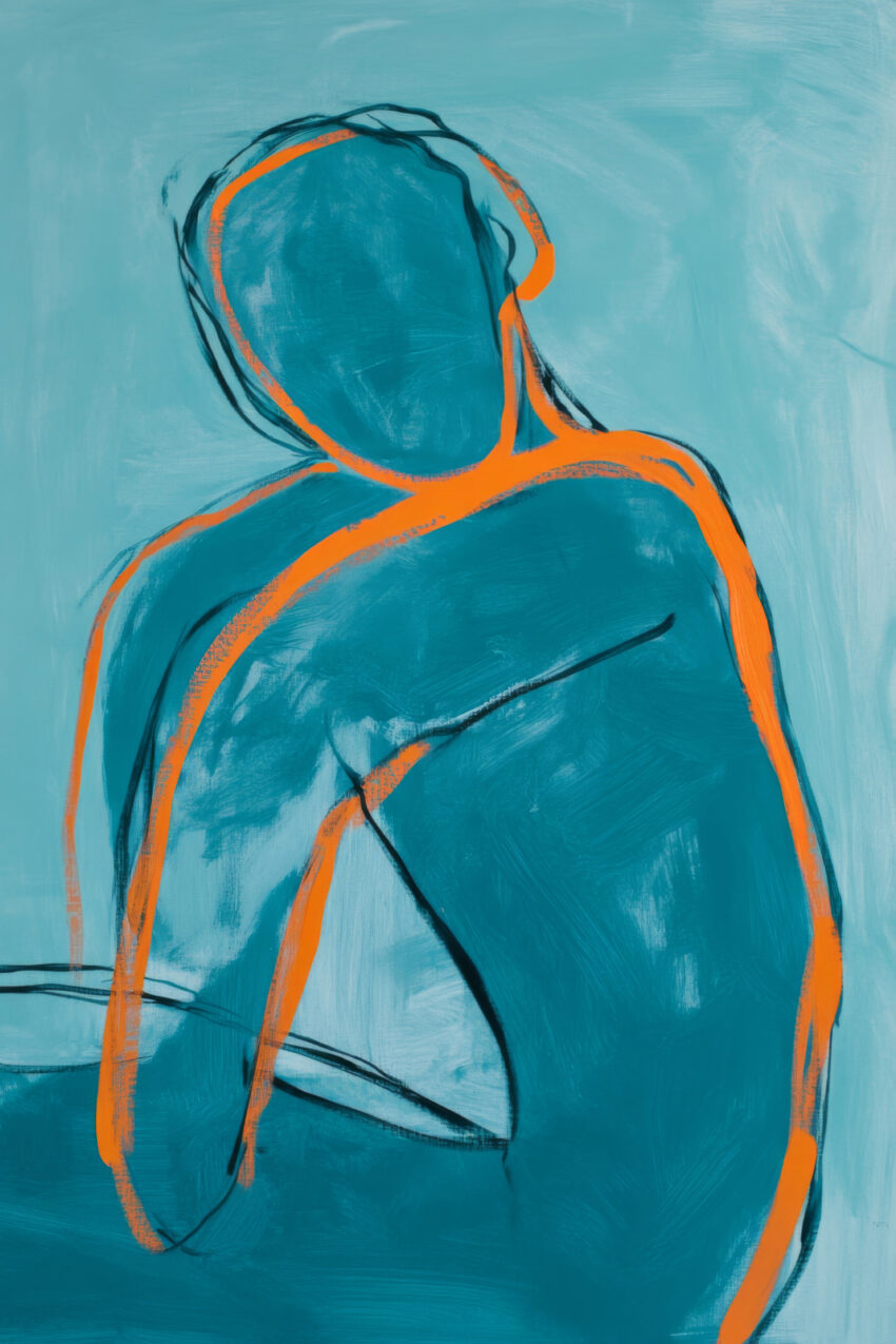 Illustration Poster Mensch abstrakt blau orange Linie