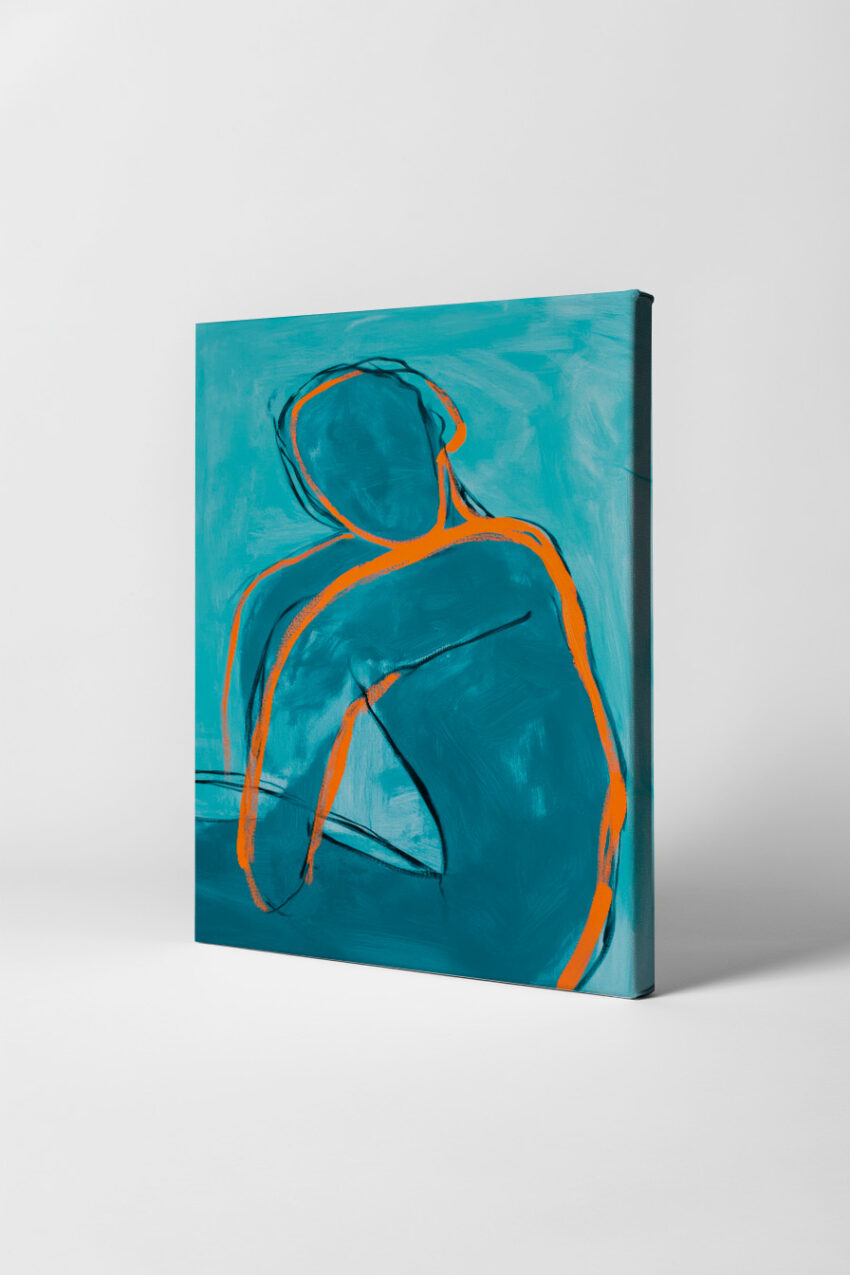 Illustration Poster Mensch abstrakt blau orange Linie
