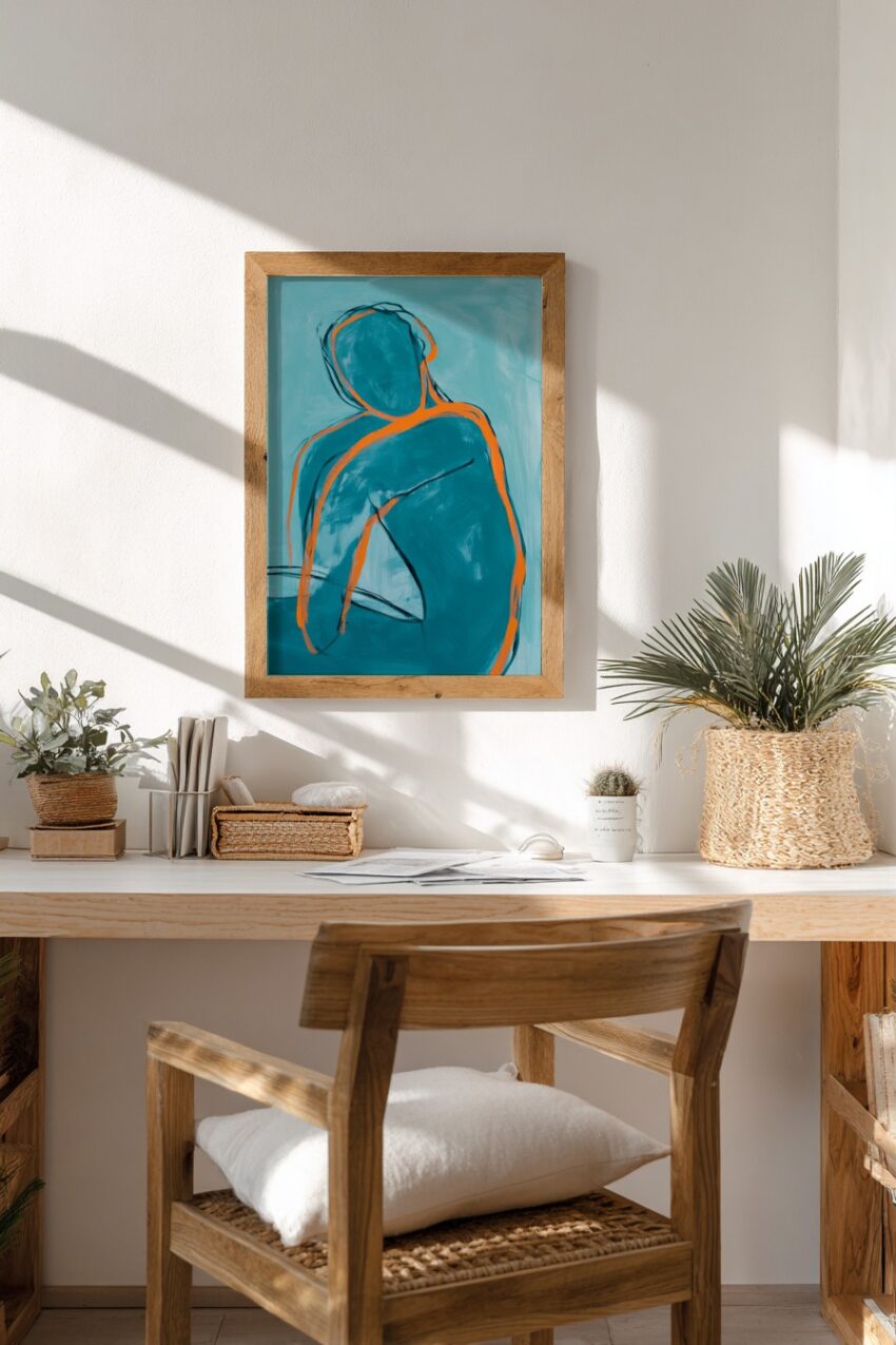Illustration Poster Mensch abstrakt blau orange Linie