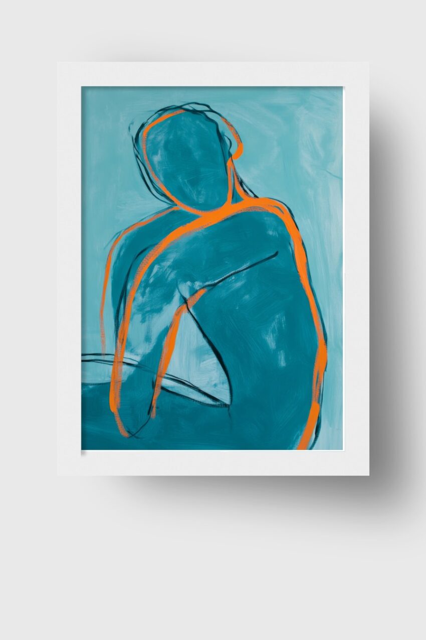 Illustration Poster Mensch abstrakt blau orange Linie
