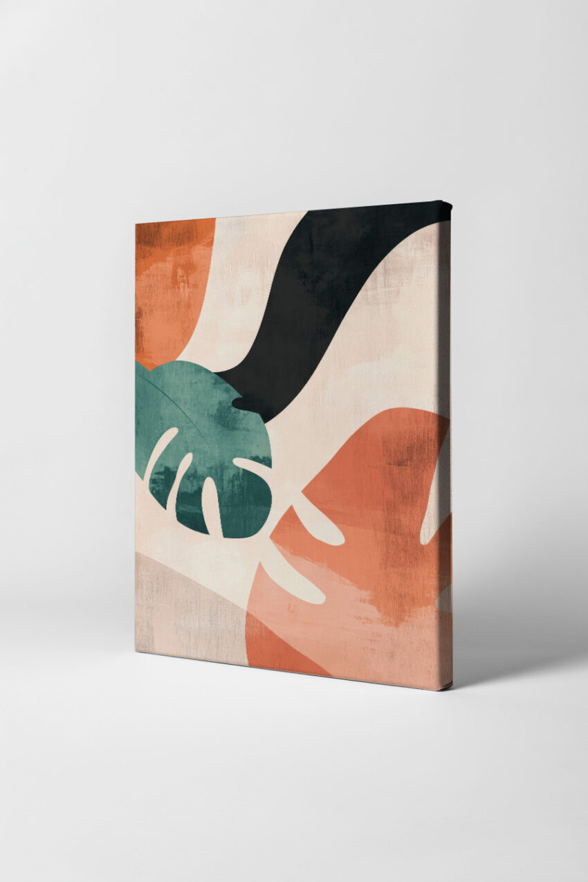 Grafik Poster Monstera Blatt grün terrakotta abstrakt