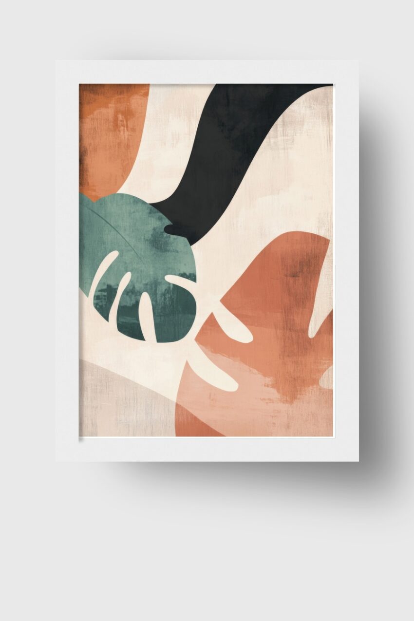 Grafik Poster Monstera Blatt grün terrakotta abstrakt