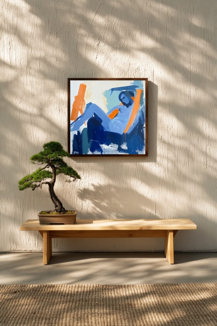 Malerei Poster Mann abstrakt blau orange