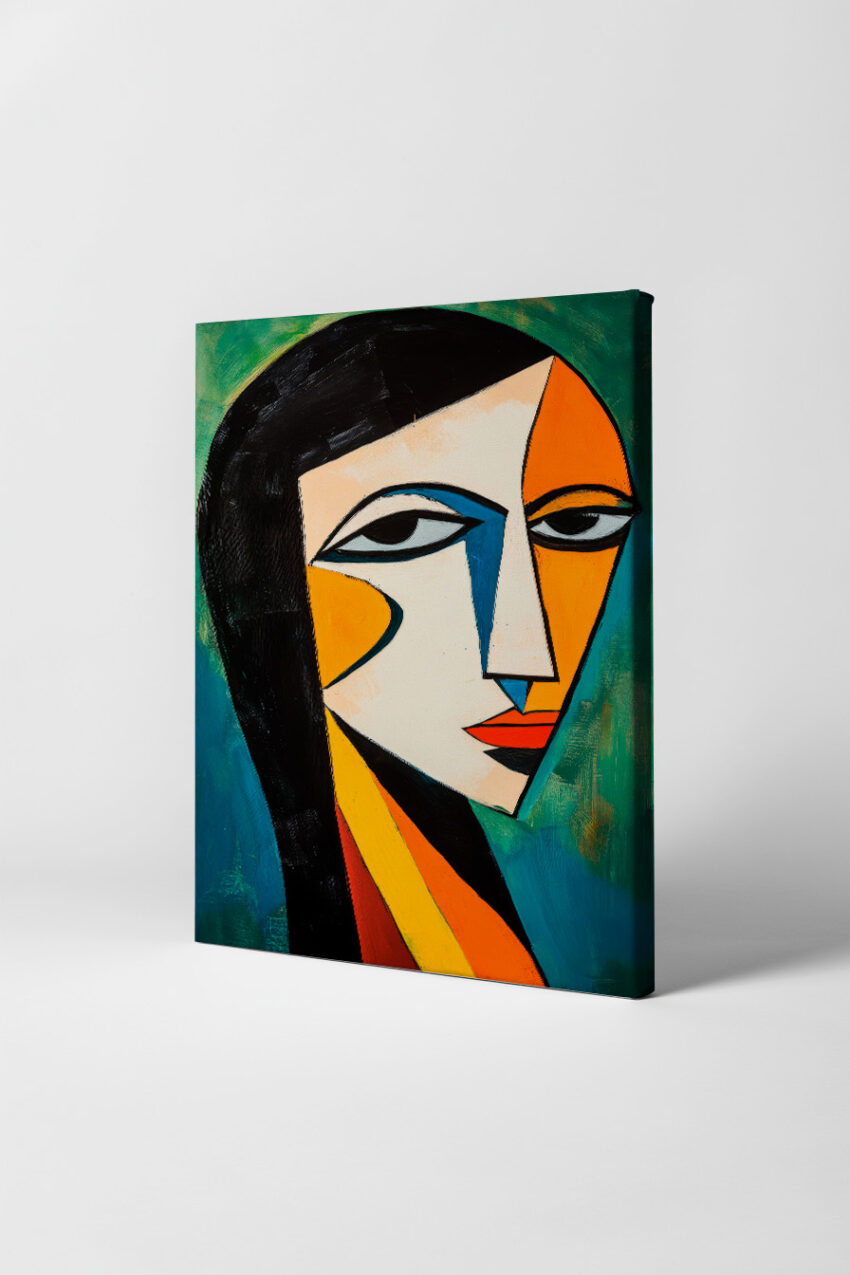 Abstrakt Poster Frau farbflächen expressiv orange blau