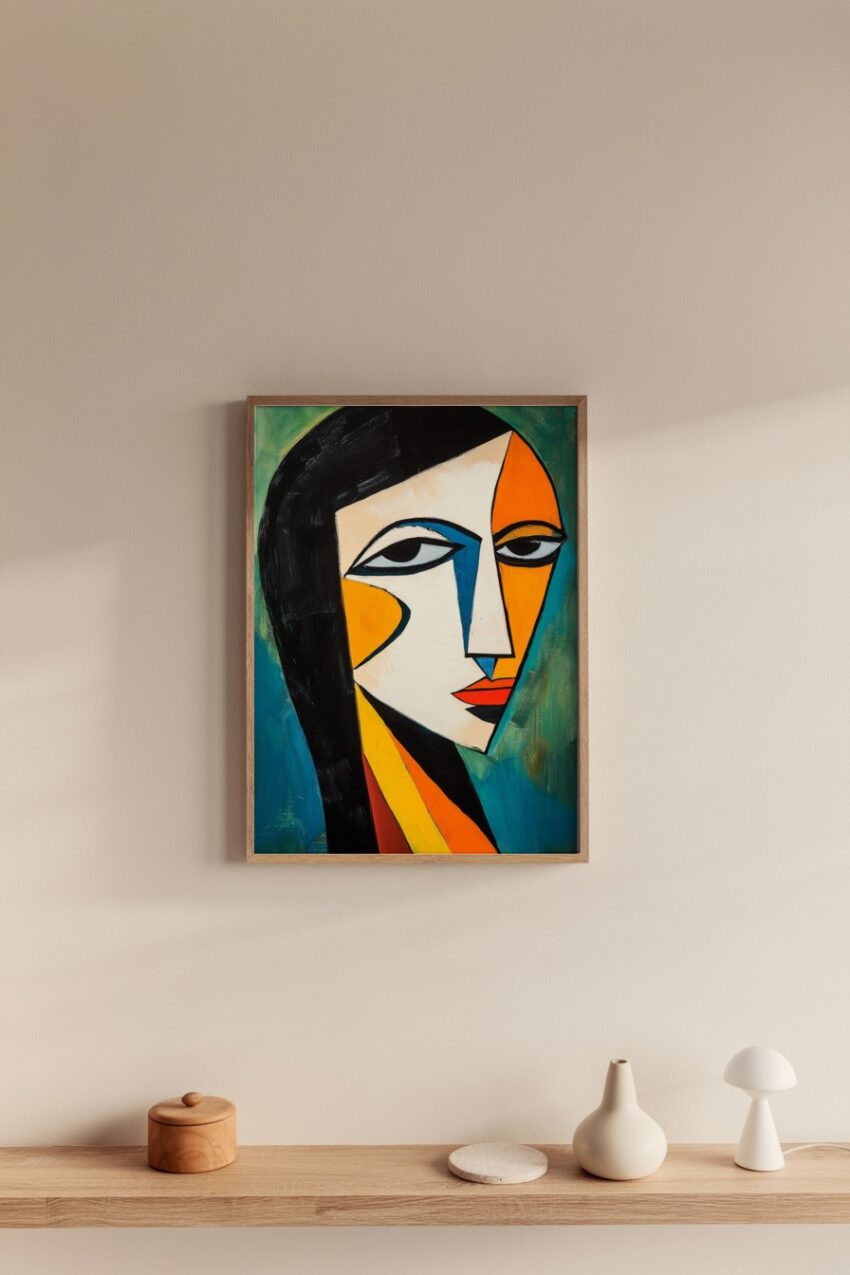 Abstrakt Poster Frau farbflächen expressiv orange blau
