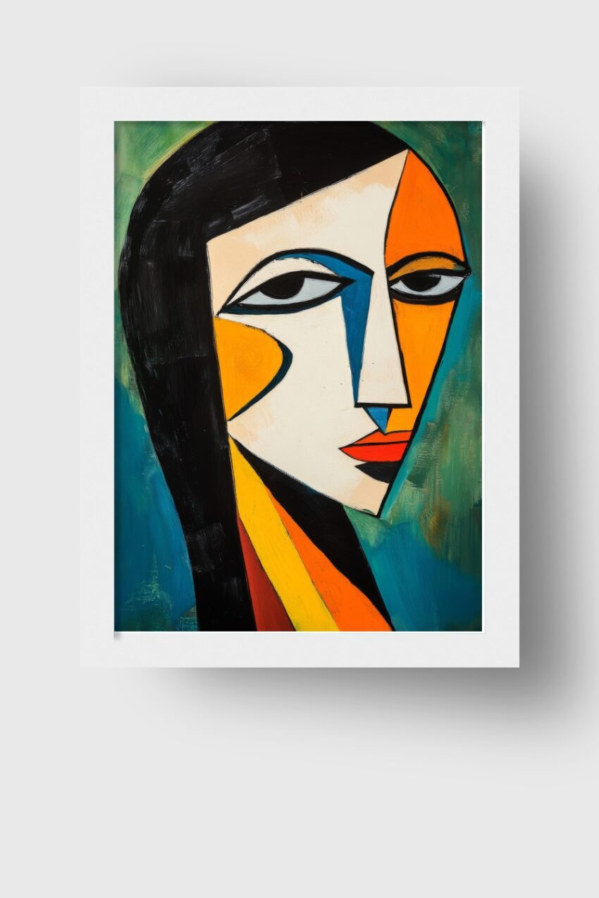 Abstrakt Poster Frau farbflächen expressiv orange blau