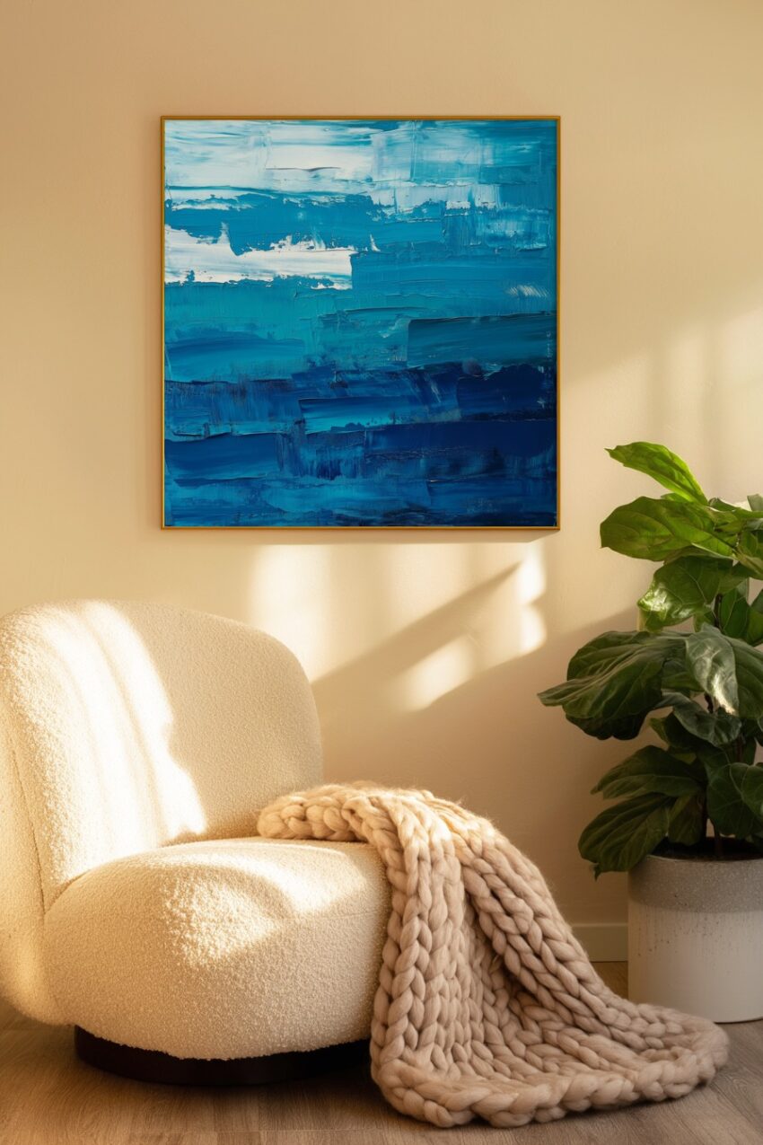 Abstrakt Poster Farbenstruktur Blau rau kräftig