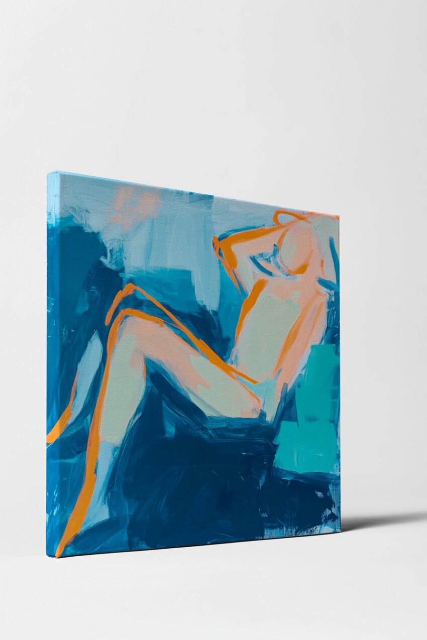 Illustration Poster liegender Mensch blau orange kontrastreich