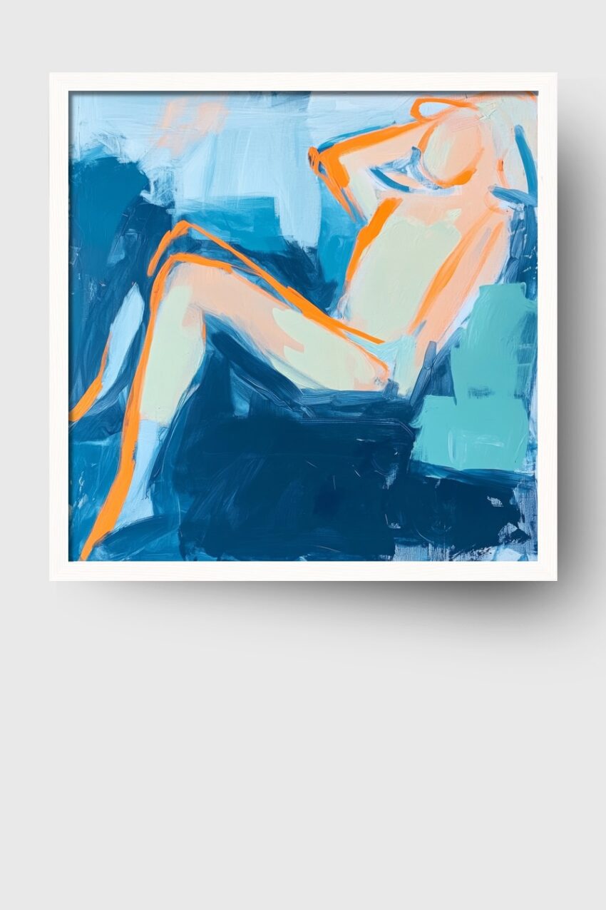 Illustration Poster liegender Mensch blau orange kontrastreich