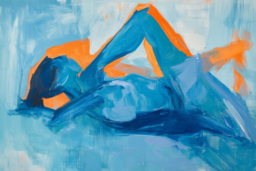Malerei Poster Mensch liegend abstrakt blau orange