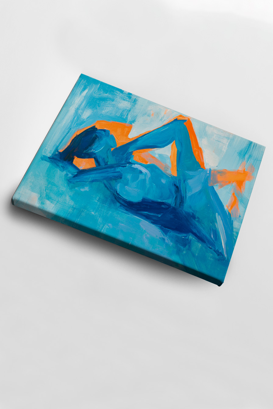 Malerei Poster Mensch liegend abstrakt blau orange