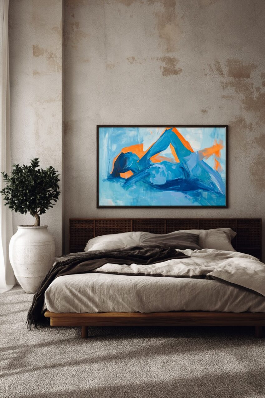 Malerei Poster Mensch liegend abstrakt blau orange