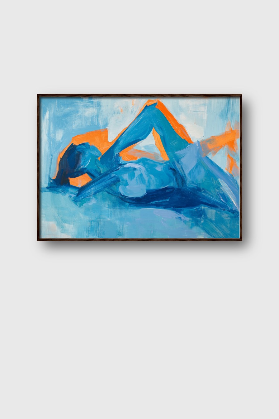 Malerei Poster Mensch liegend abstrakt blau orange