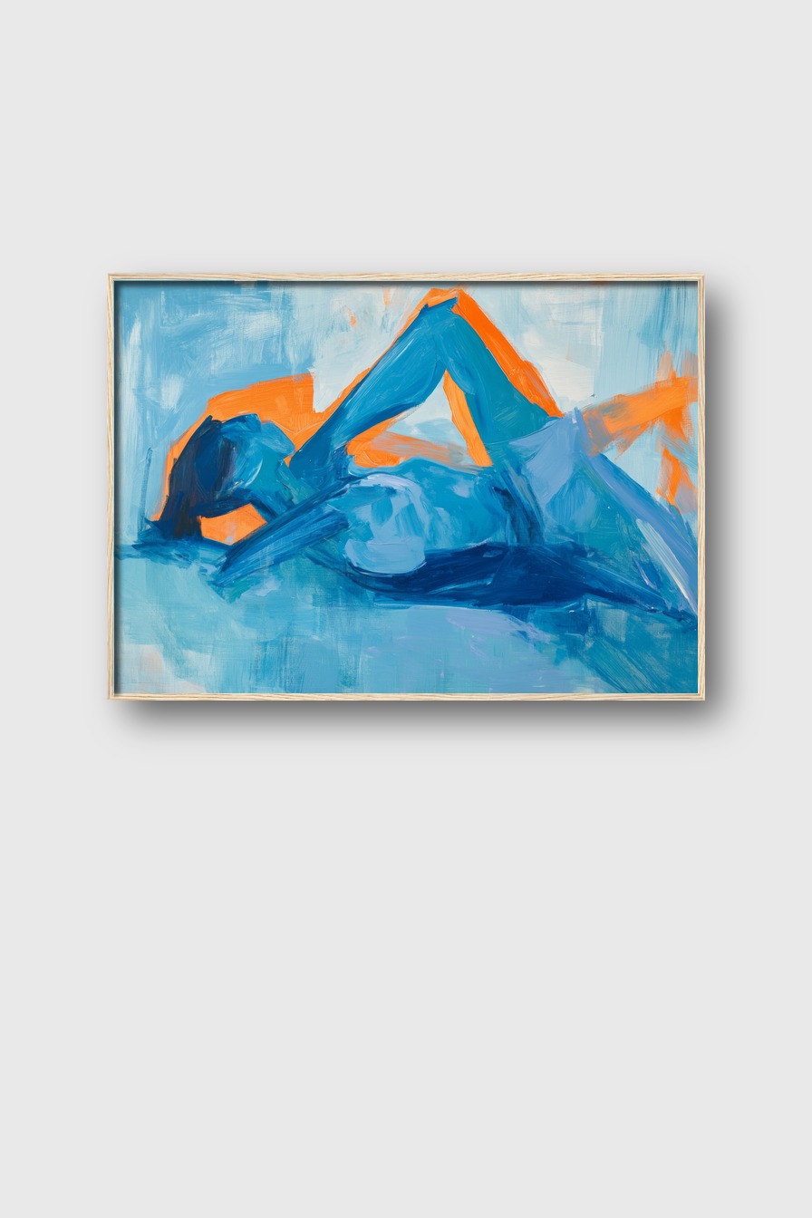 Malerei Poster Mensch liegend abstrakt blau orange