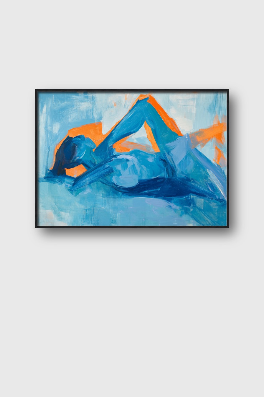 Malerei Poster Mensch liegend abstrakt blau orange