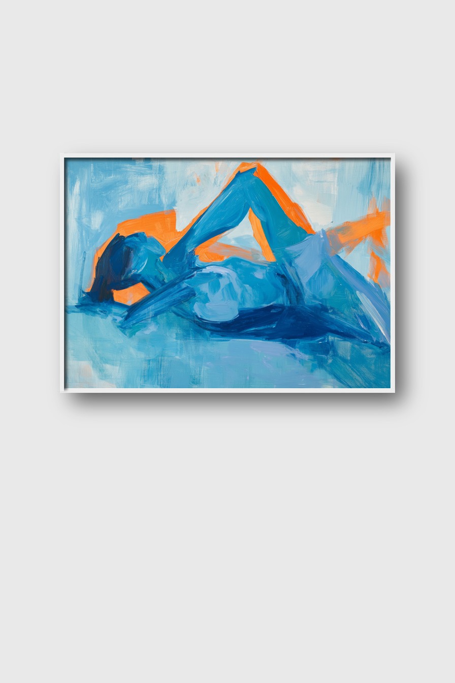 Malerei Poster Mensch liegend abstrakt blau orange