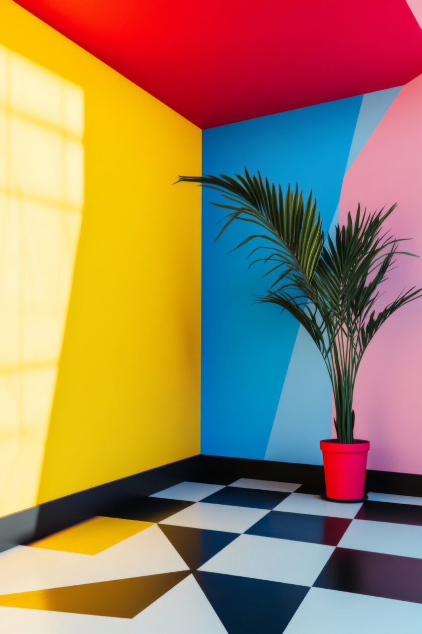 Fotografie Poster Palme Topf bunt geometrisch