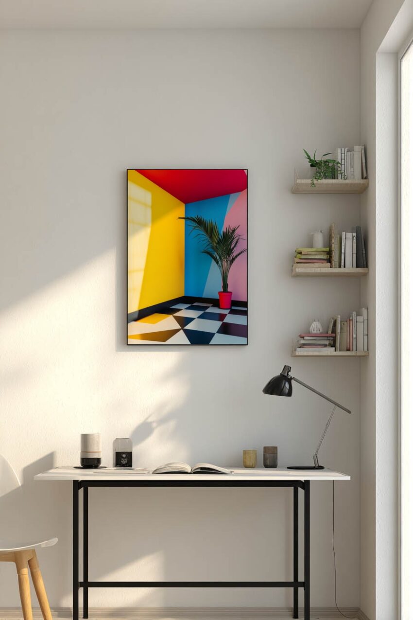 Fotografie Poster Palme Topf bunt geometrisch