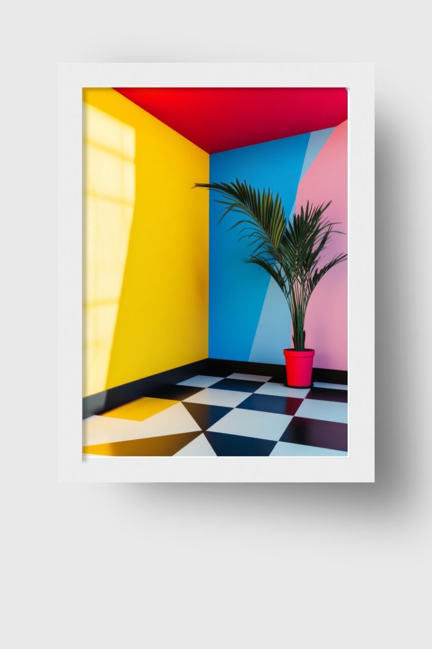 Fotografie Poster Palme Topf bunt geometrisch