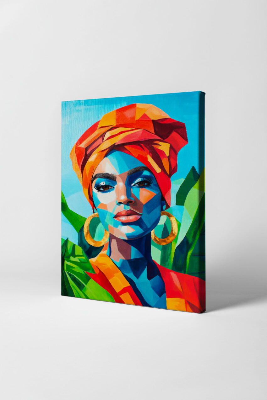 Digitale Kunst Poster Frau Turban bunt kontrastreich