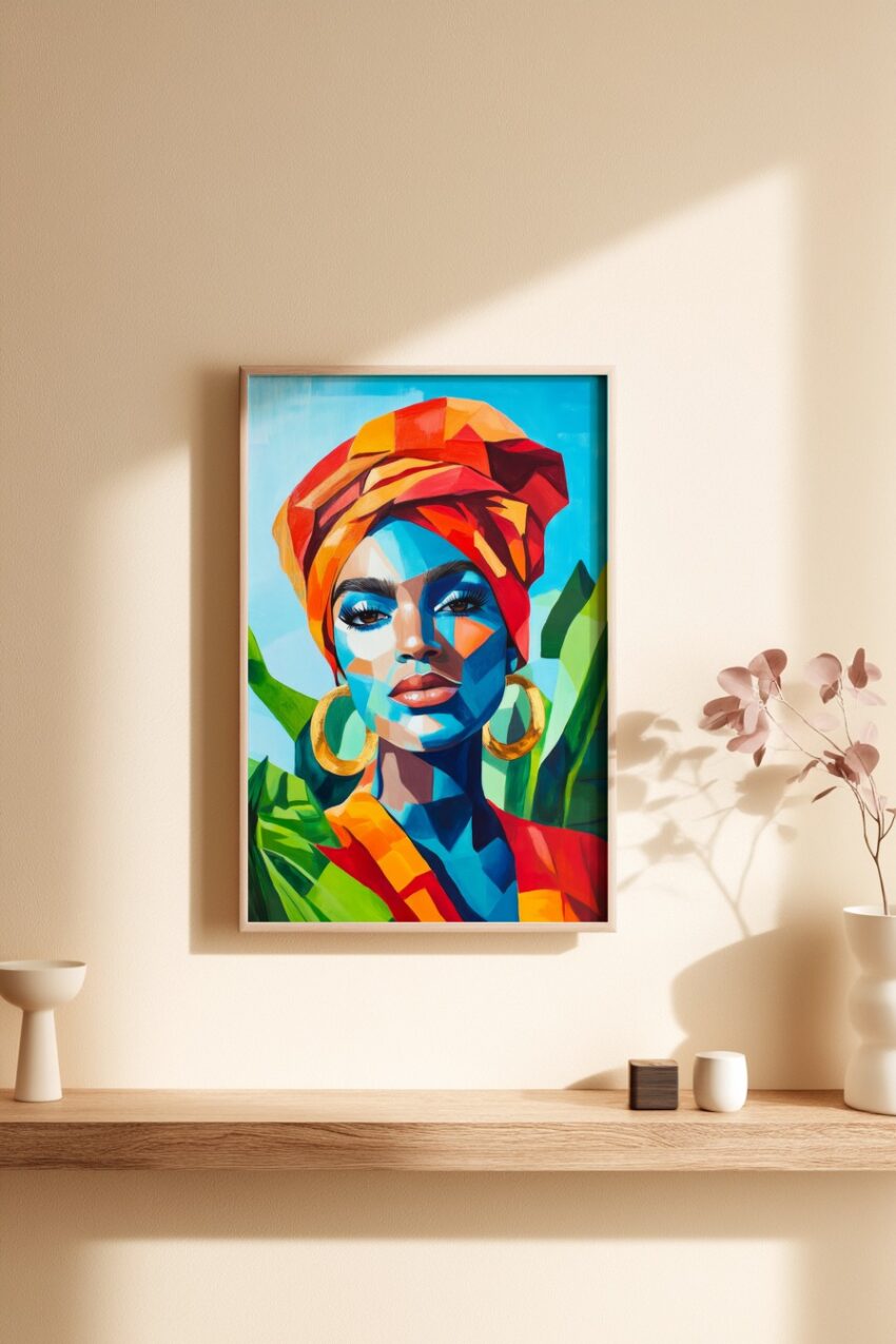 Digitale Kunst Poster Frau Turban bunt kontrastreich
