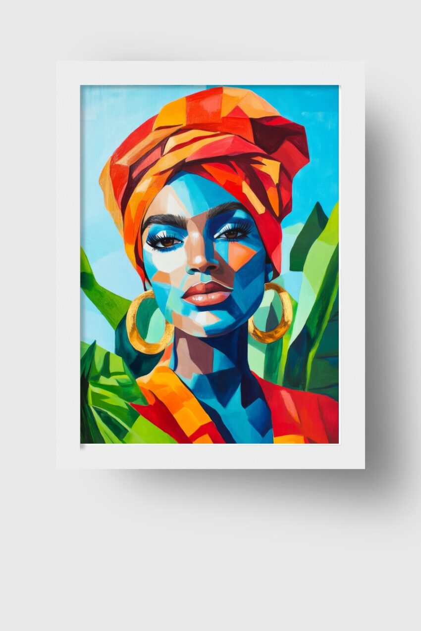 Digitale Kunst Poster Frau Turban bunt kontrastreich