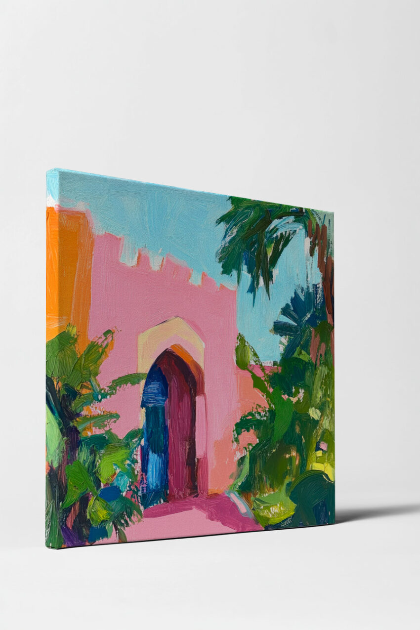 Malerei Poster Torbogen Garten rosa grün lebendig