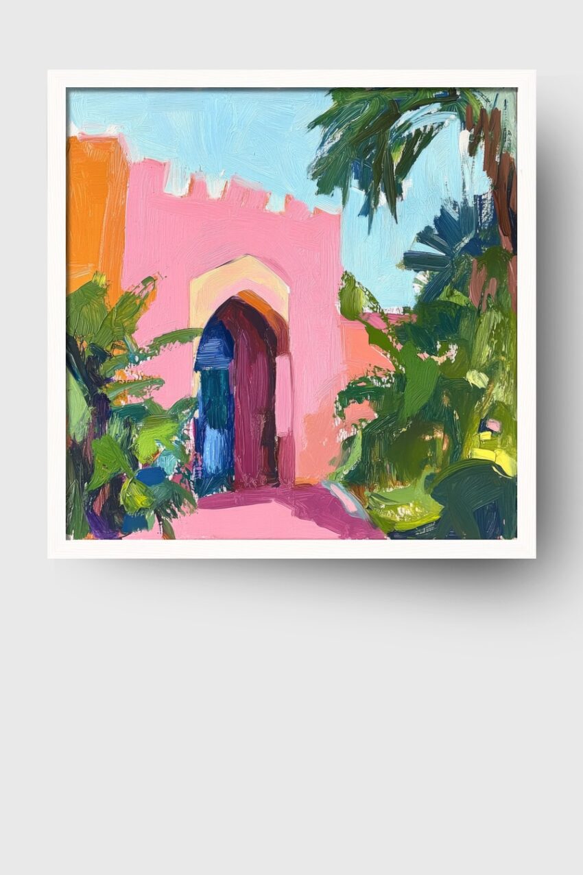 Malerei Poster Torbogen Garten rosa grün lebendig