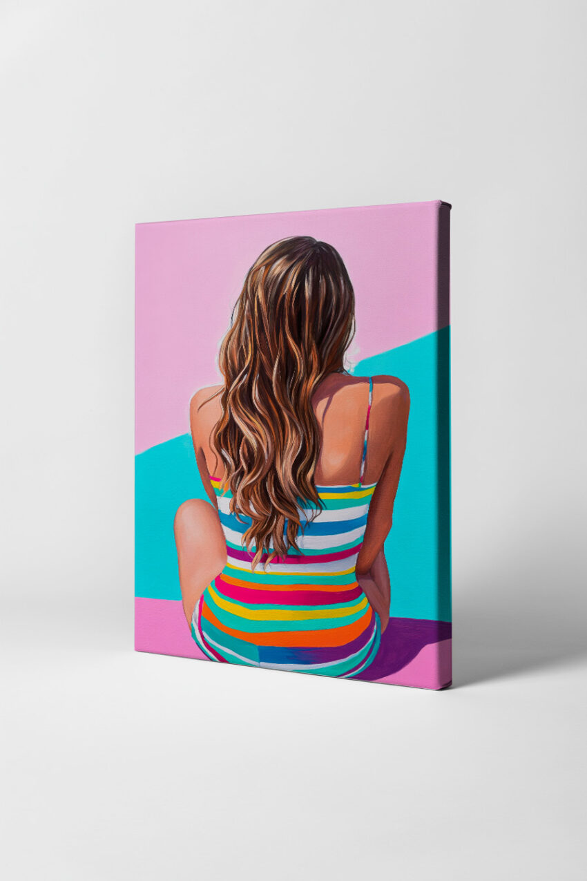 Illustration Poster Frau Rückansicht bunte Streifen lebendig
