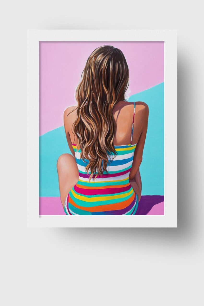Illustration Poster Frau Rückansicht bunte Streifen lebendig
