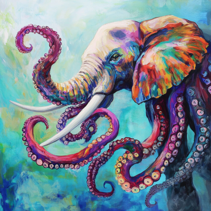 Digitale Kunst Poster Elefant Tentakel bunt surreal
