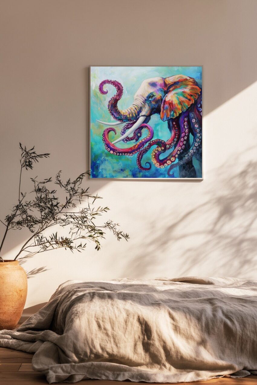 Digitale Kunst Poster Elefant Tentakel bunt surreal